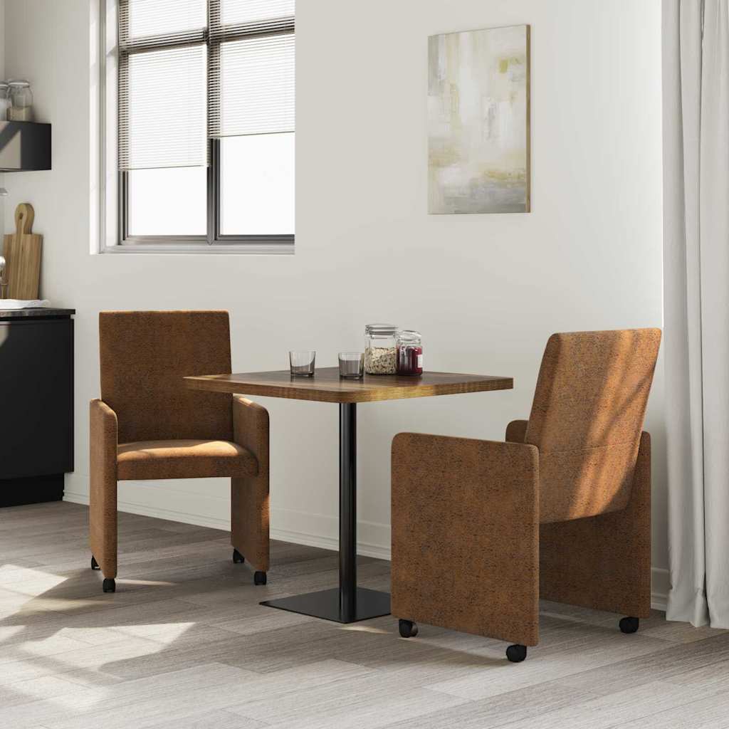vidaXL Krzesełka jadalne na kółkach 2 pcs Brązowy 57 x 66 x 94 cm