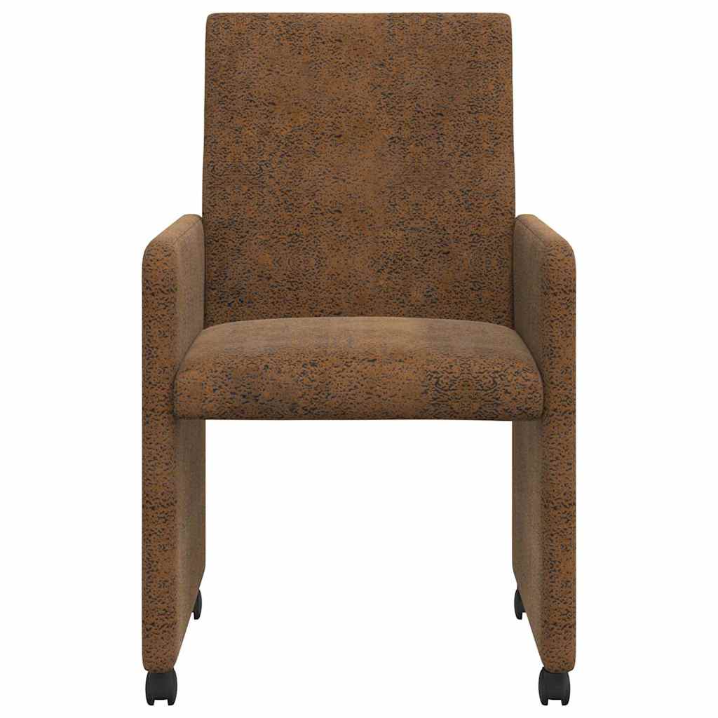 vidaXL Krzesełka jadalne na kółkach 2 pcs Brązowy 57 x 66 x 94 cm