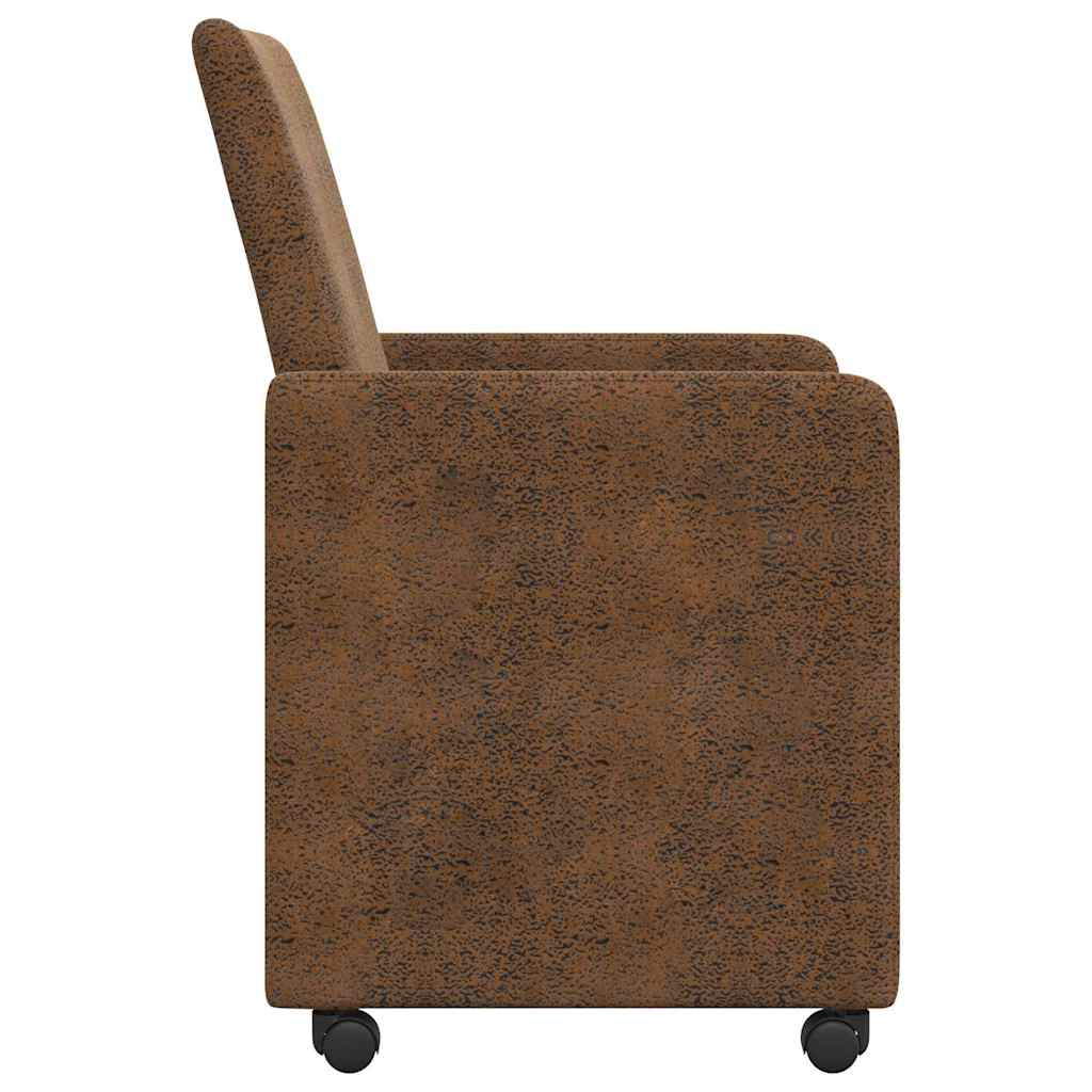 vidaXL Krzesełka jadalne na kółkach 2 pcs Brązowy 57 x 66 x 94 cm