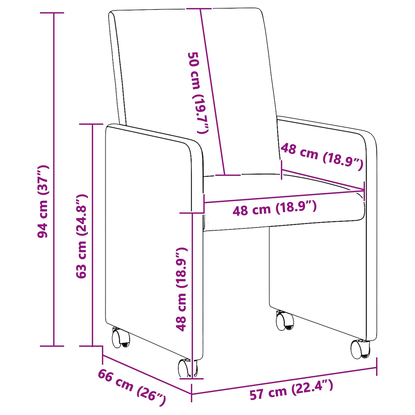 vidaXL Krzesełka jadalne na kółkach 2 pcs Jasnoszary 57 x 66 x 94 cm