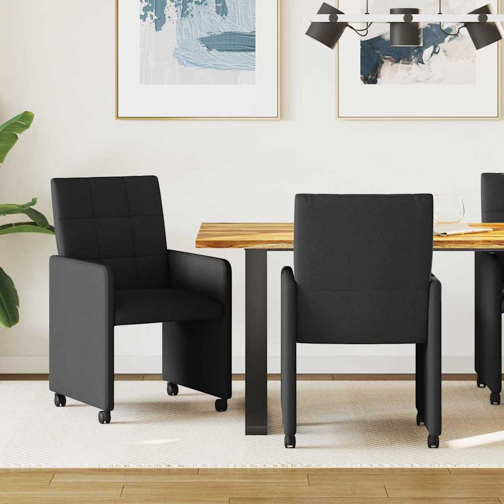 vidaXL Krzesełka jadalne na kółkach 2 pcs Czarny 58 x 65 x 94 cm