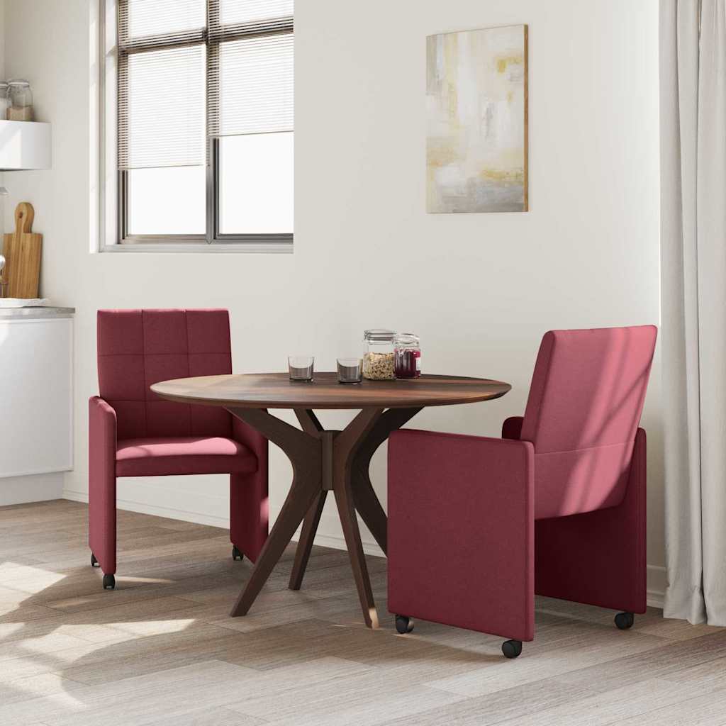 vidaXL Krzesełka jadalne na kółkach 2 pcs czerwone wino tkanina