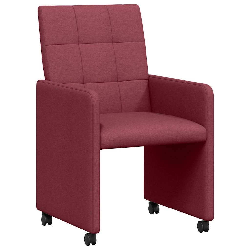 vidaXL Krzesełka jadalne na kółkach 2 pcs czerwone wino tkanina