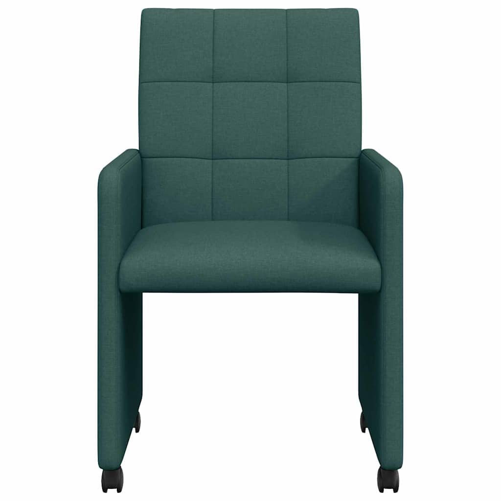 vidaXL Krzesełka jadalne na kółkach 2 pcs Ciemnozielony tkanina
