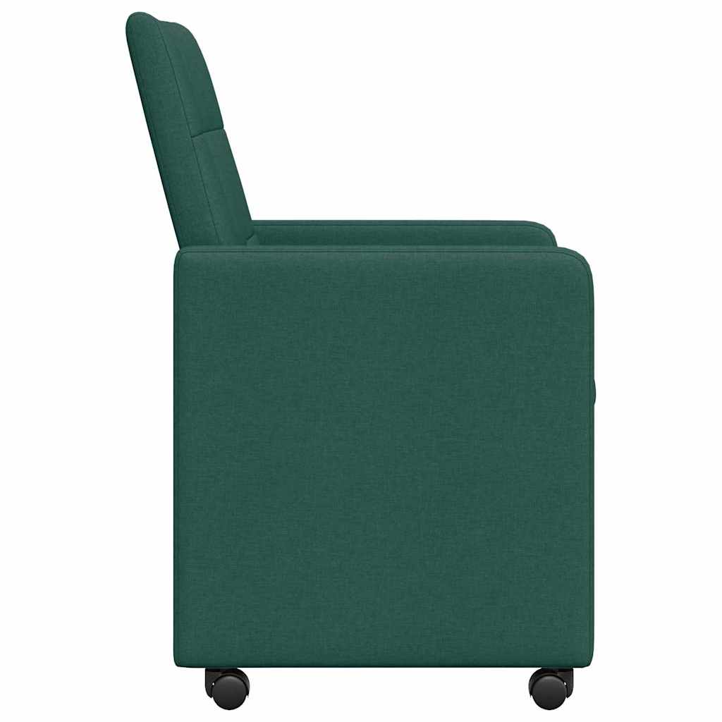 vidaXL Krzesełka jadalne na kółkach 2 pcs Ciemnozielony tkanina
