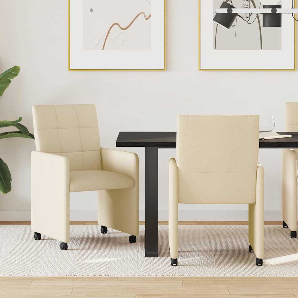 vidaXL Krzesełka jadalne na kółkach 2 pcs Kremowy 58 x 65 x 94 cm
