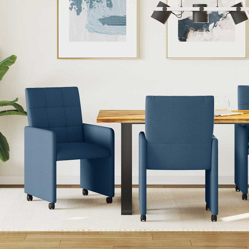 vidaXL Krzesełka jadalne na kółkach 2 pcs Niebieski 58 x 65 x 94 cm