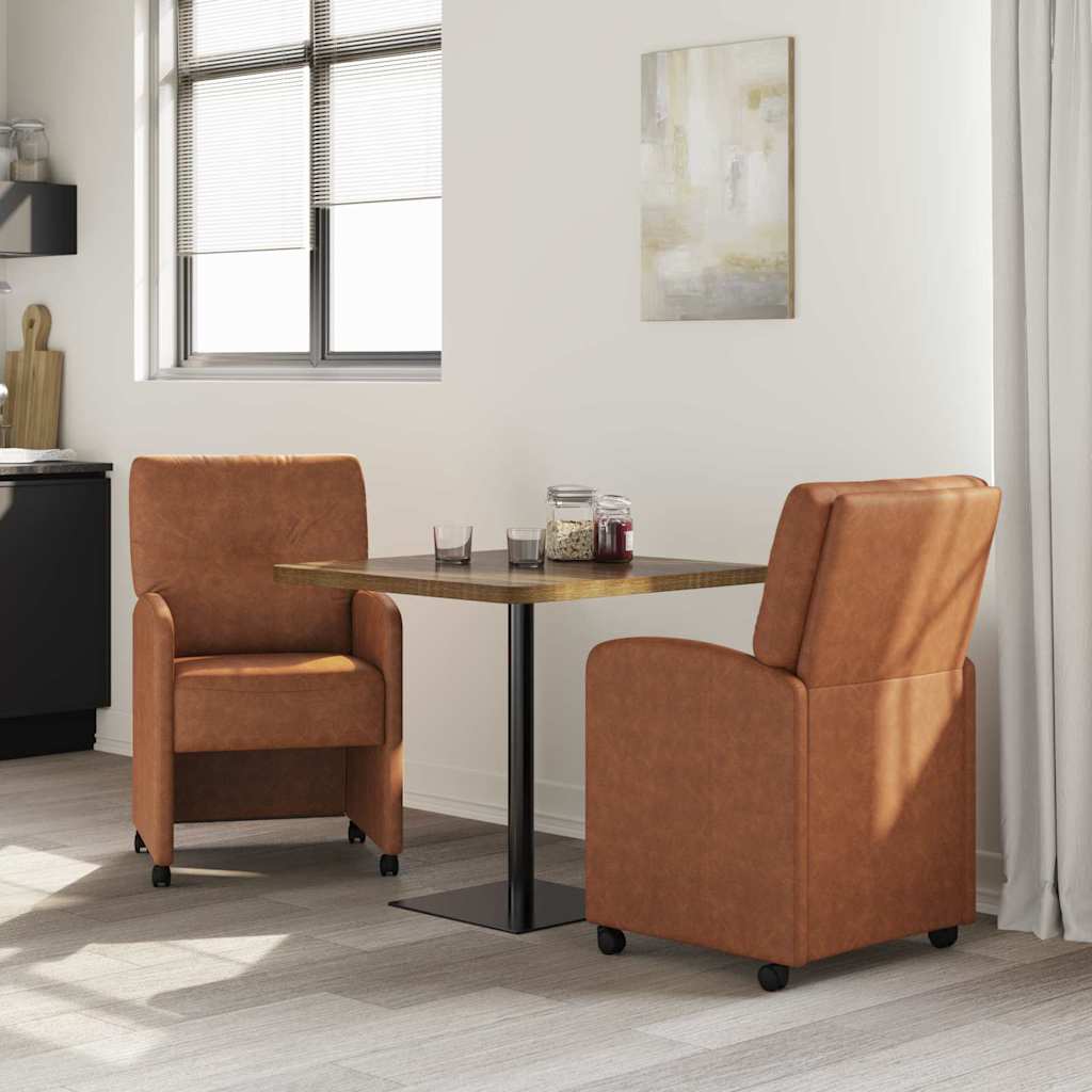 vidaXL Krzesełka jadalne na kółkach 2 pcs Brązowy 57 x 67 x 95 cm
