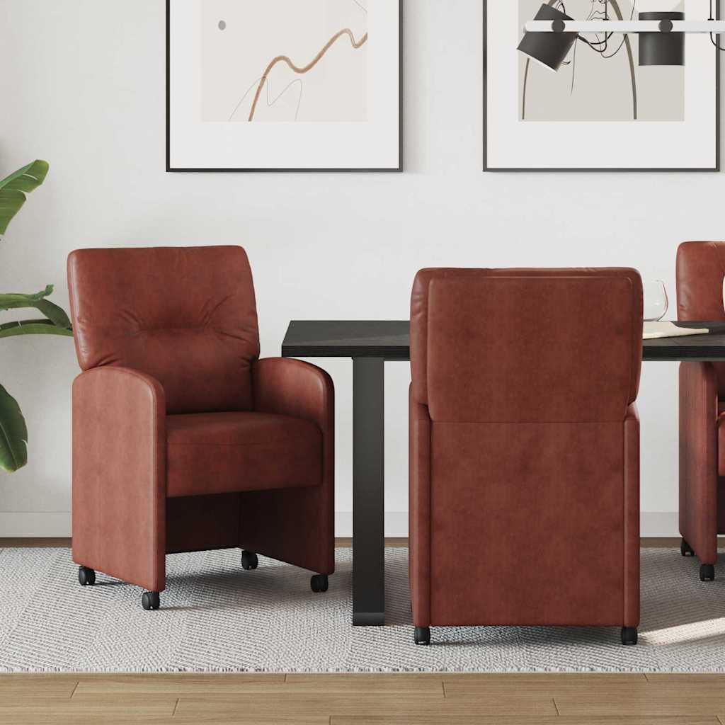 vidaXL Krzesełka jadalne na kółkach z kółkami 2 pcs Błyszczący brązowy