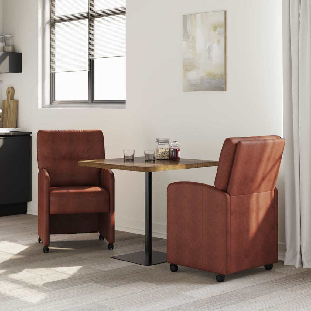 vidaXL Krzesełka jadalne na kółkach z kółkami 2 pcs Błyszczący brązowy
