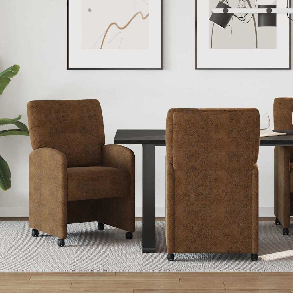 vidaXL Krzesełka jadalne na kółkach 2 pcs Brązowy 57 x 67 x 95 cm