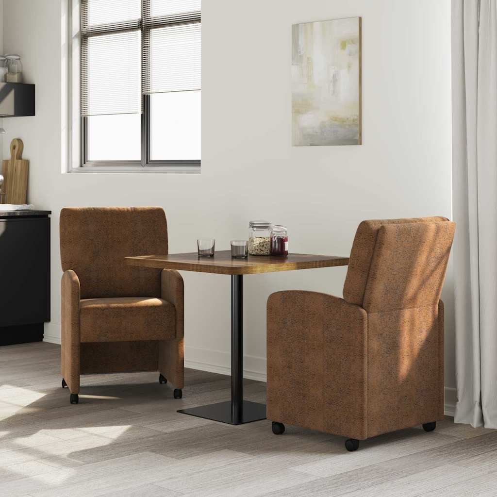 vidaXL Krzesełka jadalne na kółkach 2 pcs Brązowy 57 x 67 x 95 cm