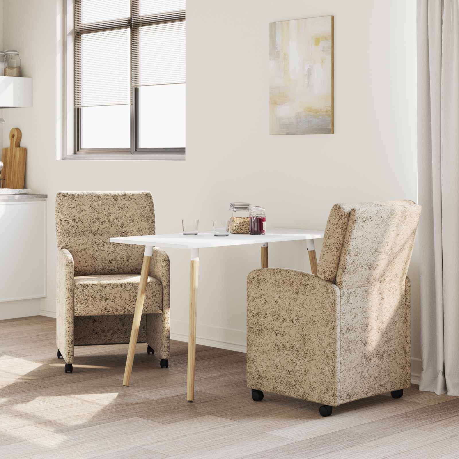 vidaXL Krzesełka jadalne na kółkach 2 pcs Jasnoszary 57 x 67 x 95 cm