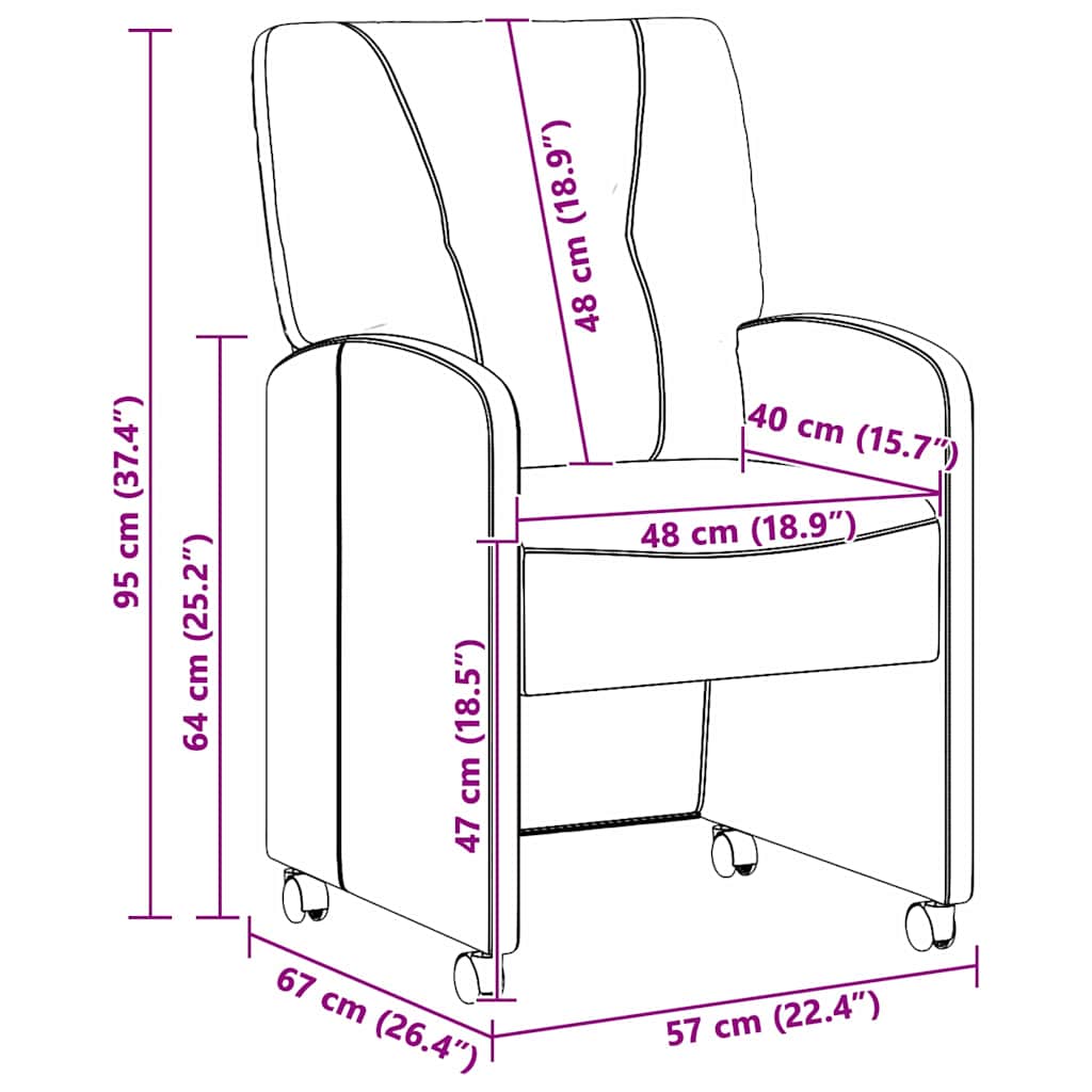vidaXL Krzesełka jadalne na kółkach 2 pcs ciemno szary 57 x 67 x 95 cm