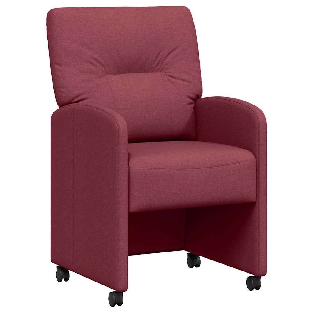 vidaXL Krzesełka jadalne na kółkach 2 pcs czerwone wino tkanina