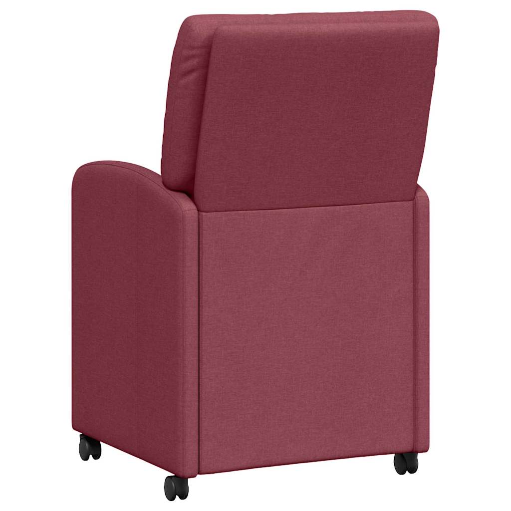 vidaXL Krzesełka jadalne na kółkach 2 pcs czerwone wino tkanina