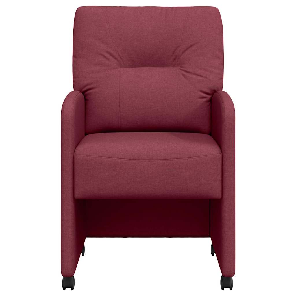 vidaXL Krzesełka jadalne na kółkach 2 pcs czerwone wino tkanina