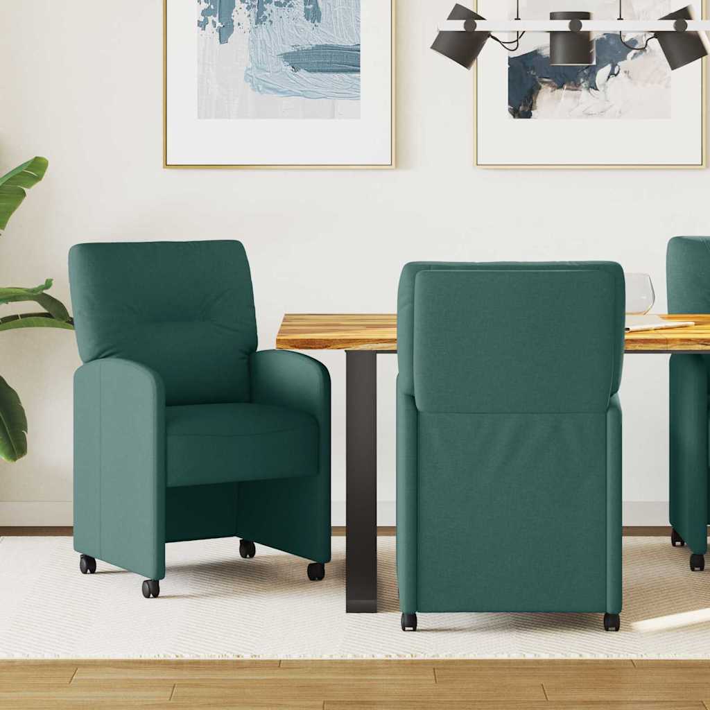 vidaXL Krzesełka jadalne na kółkach 2 pcs Ciemnozielony tkanina