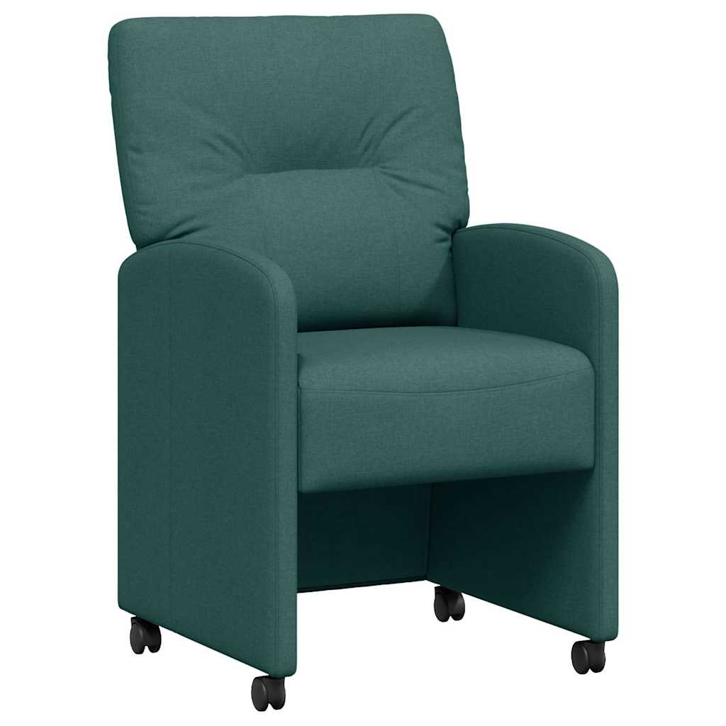 vidaXL Krzesełka jadalne na kółkach 2 pcs Ciemnozielony tkanina