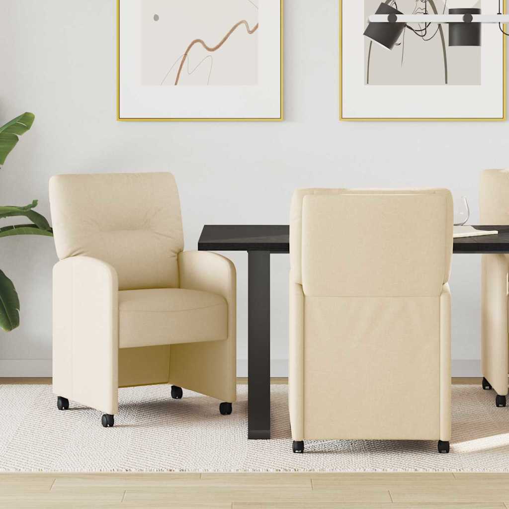 vidaXL Krzesełka jadalne na kółkach 2 pcs Kremowy 57 x 67 x 95 cm