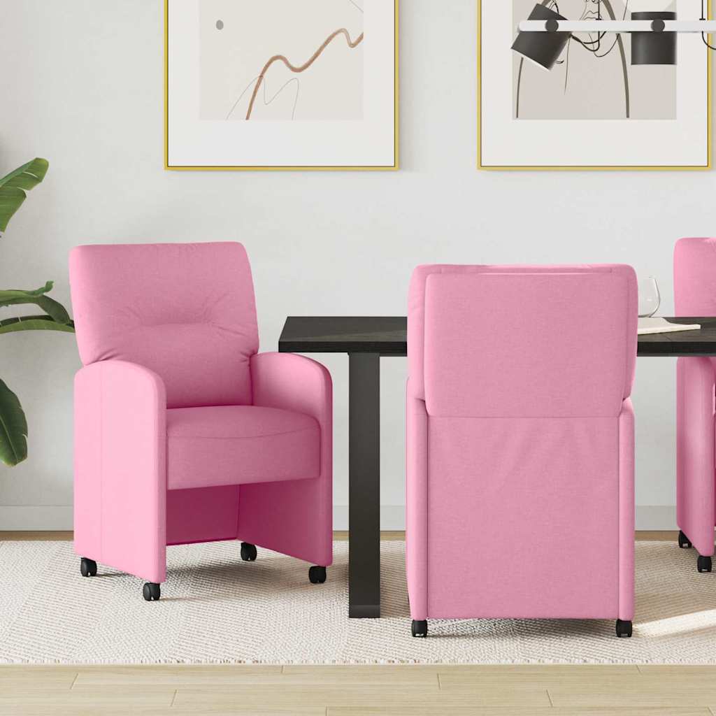vidaXL Krzesełka jadalne na kółkach 2 pcs Różowy 57 x 67 x 95 cm