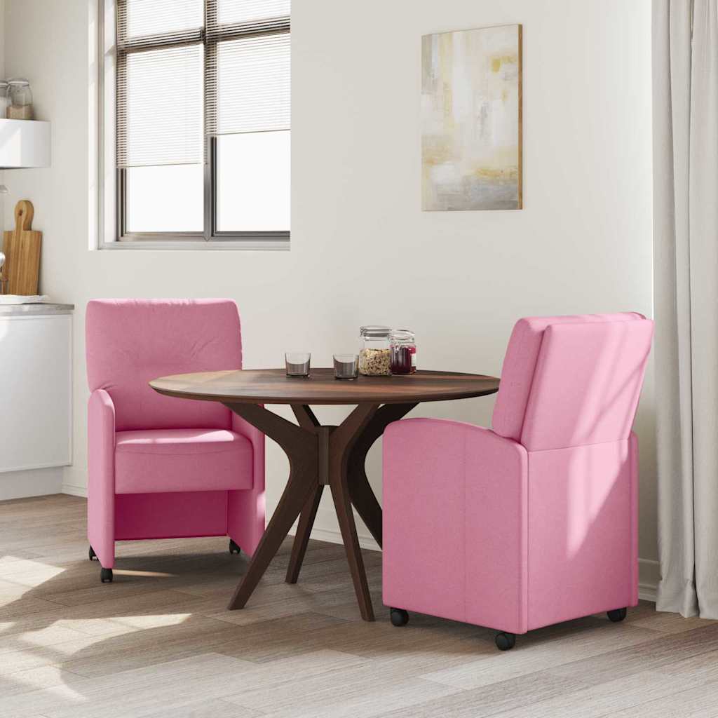 vidaXL Krzesełka jadalne na kółkach 2 pcs Różowy 57 x 67 x 95 cm