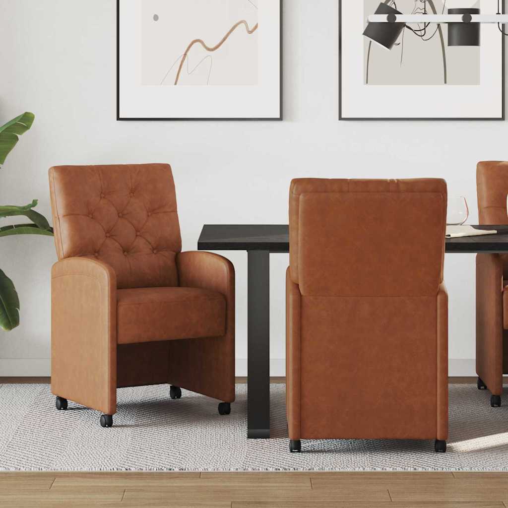 vidaXL Krzesełka jadalne na kółkach 2 pcs Brązowy 58 x 67 x 97 cm