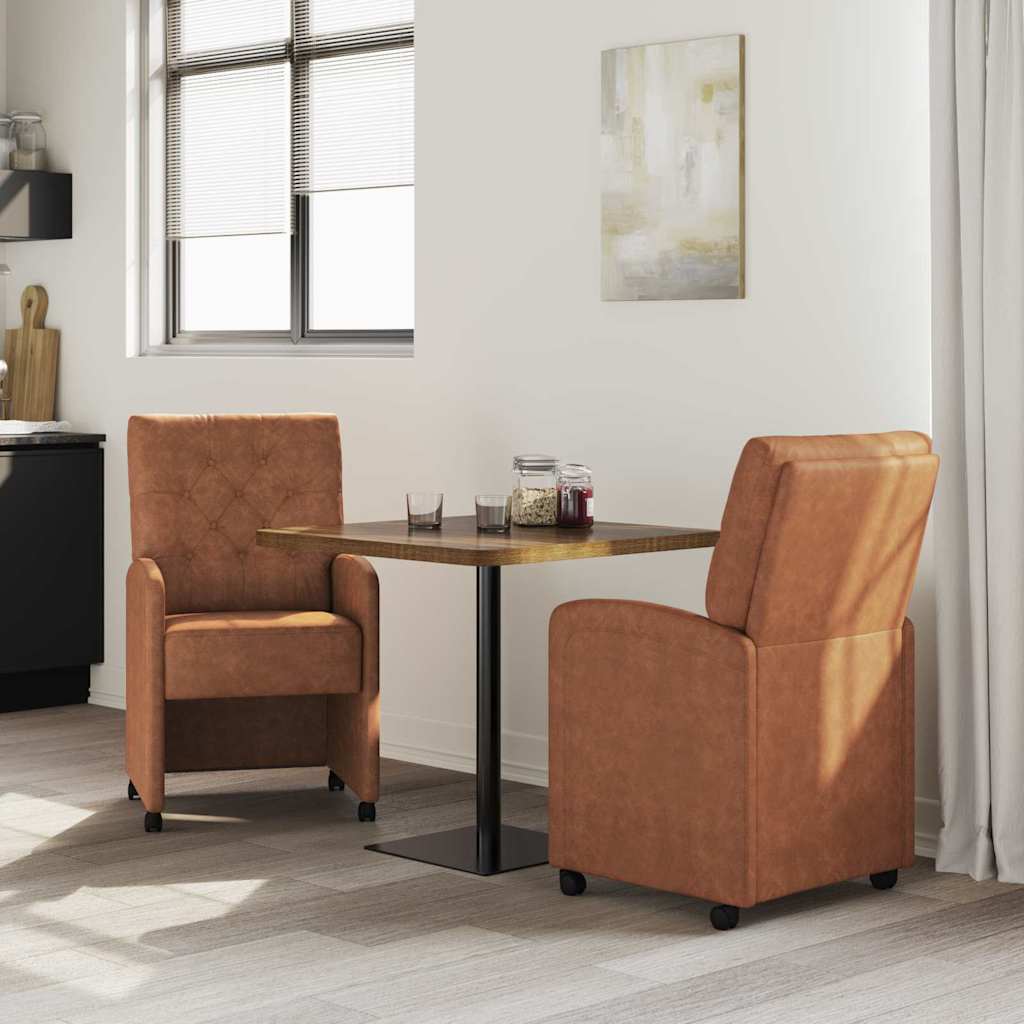 vidaXL Krzesełka jadalne na kółkach 2 pcs Brązowy 58 x 67 x 97 cm