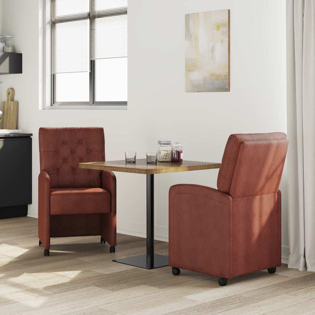 vidaXL Krzesełka jadalne na kółkach z kółkami 2 pcs Błyszczący brązowy