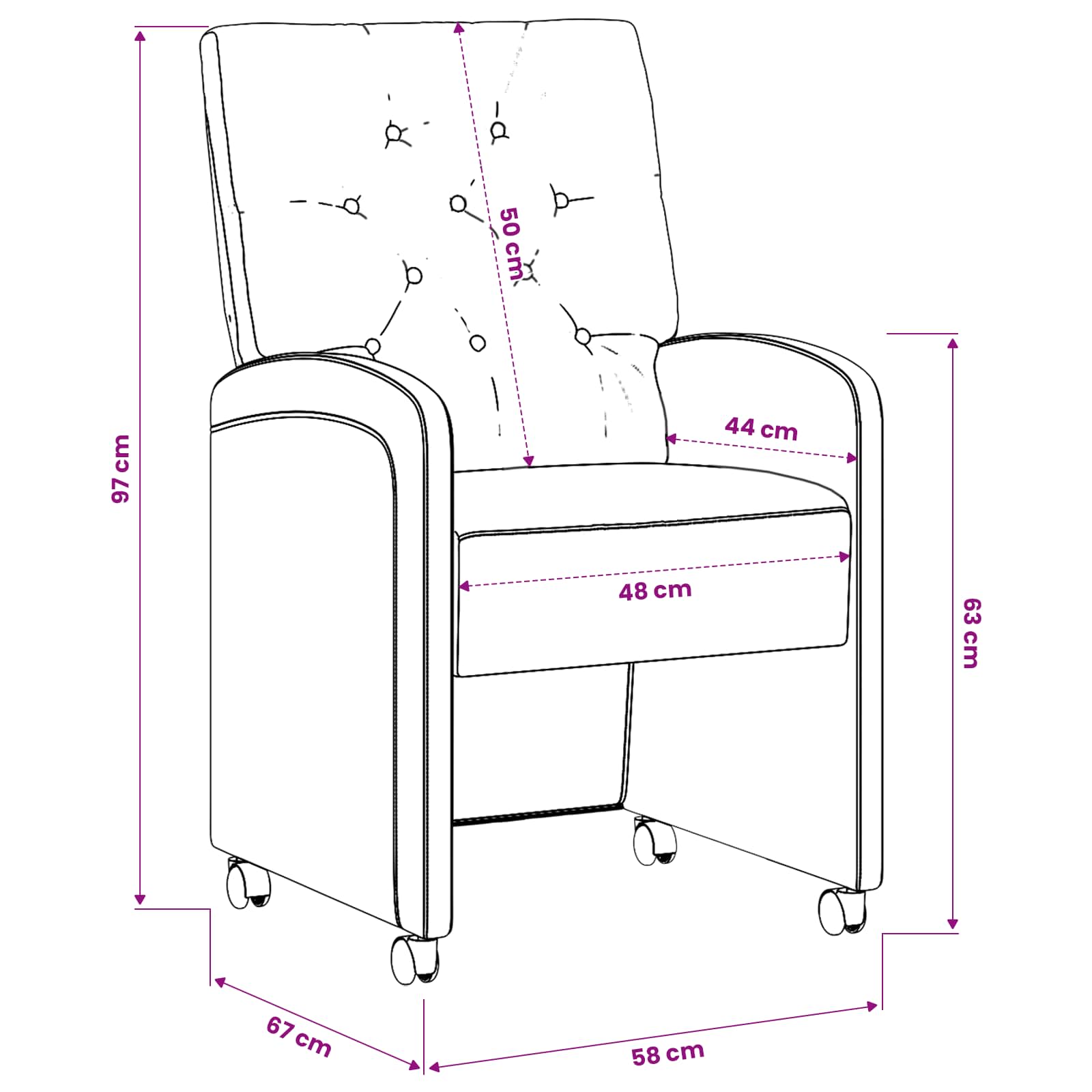 vidaXL Krzesełka jadalne na kółkach 2 pcs Jasnoszary 58 x 67 x 97 cm