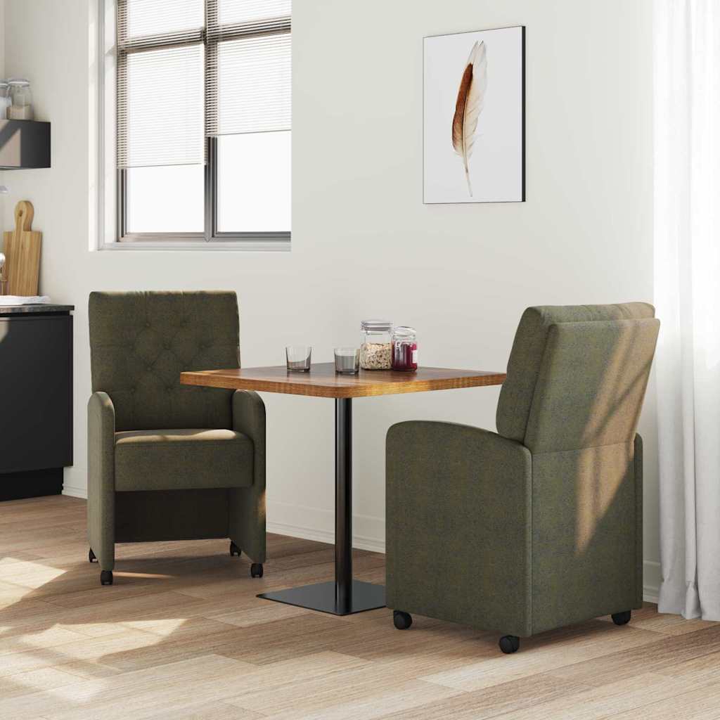vidaXL Krzesełka jadalne na kółkach z kółkami 2 pcs Zielony wojskowy