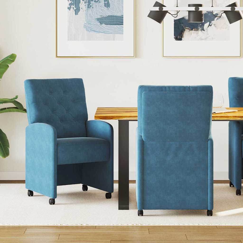 vidaXL Krzesełka jadalne na kółkach 2 pcs Niebieski 58 x 67 x 97 cm