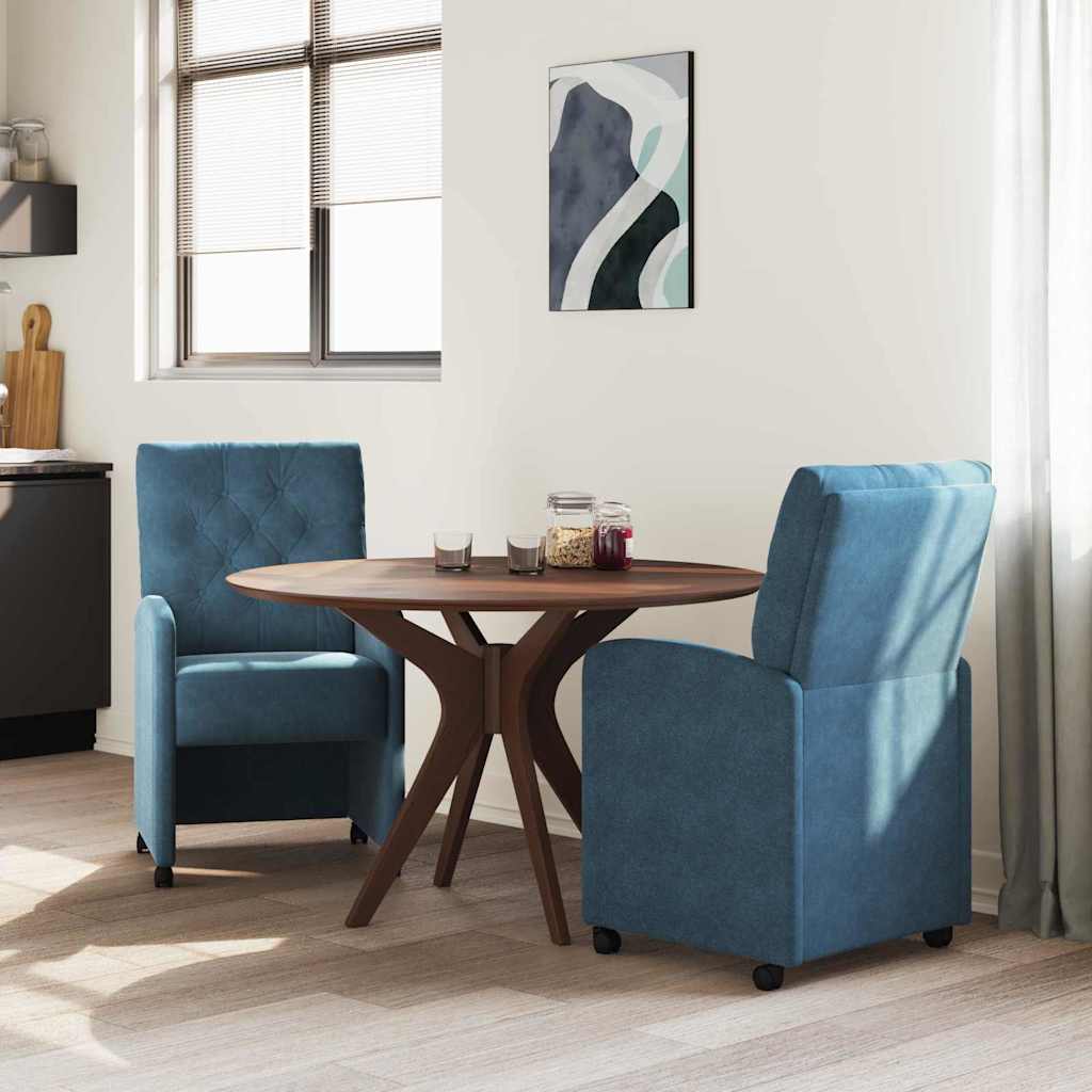 vidaXL Krzesełka jadalne na kółkach 2 pcs Niebieski 58 x 67 x 97 cm