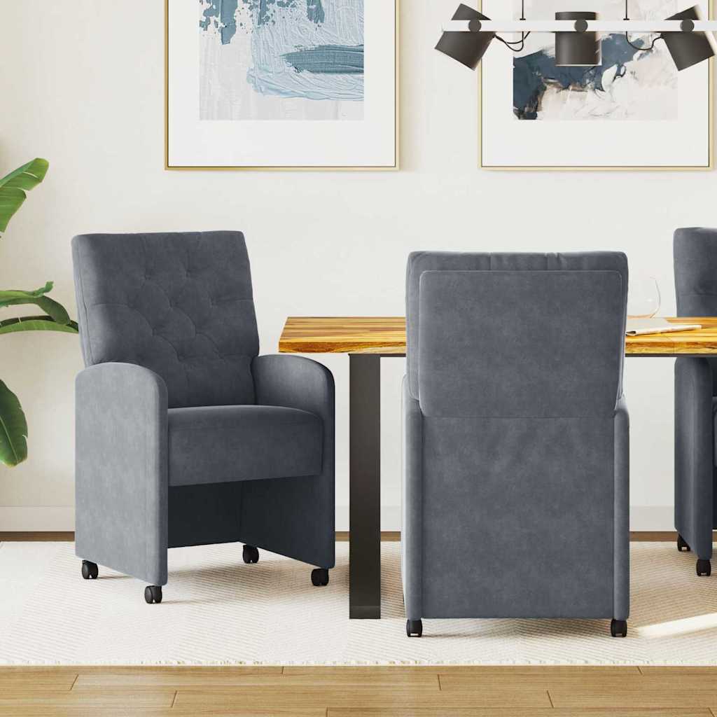 vidaXL Krzesełka jadalne na kółkach 2 pcs ciemno szary 58 x 67 x 97 cm