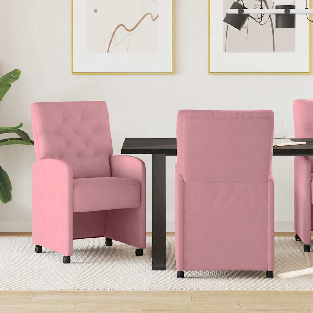 vidaXL Krzesełka jadalne na kółkach 2 pcs Różowy 58 x 67 x 97 cm