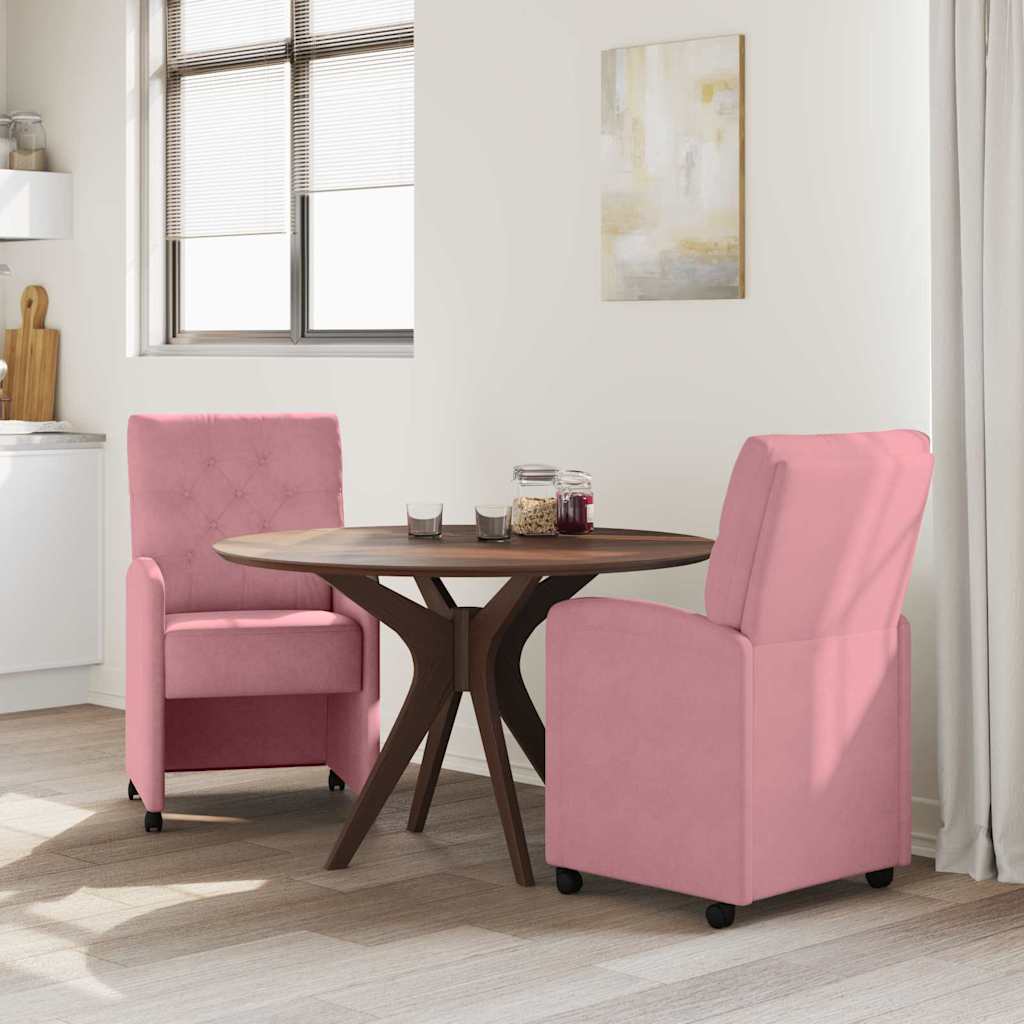 vidaXL Krzesełka jadalne na kółkach 2 pcs Różowy 58 x 67 x 97 cm