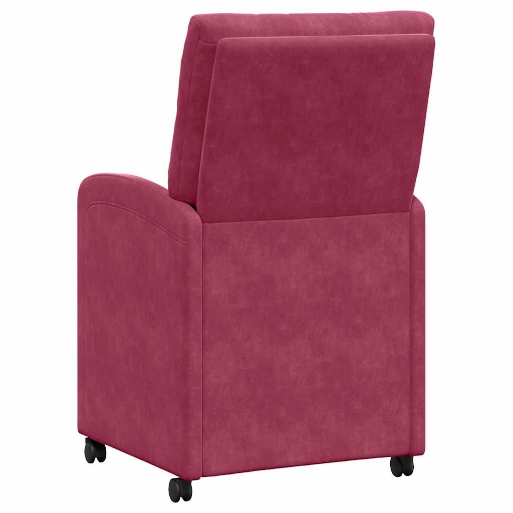 vidaXL Krzesełka jadalne na kółkach 2 pcs czerwone wino Aksamit
