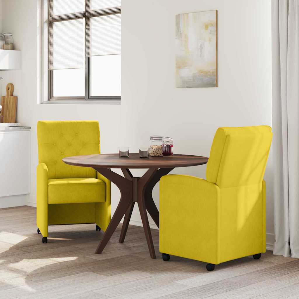 vidaXL Krzesełka jadalne na kółkach 2 pcs Żółty 58 x 67 x 97 cm