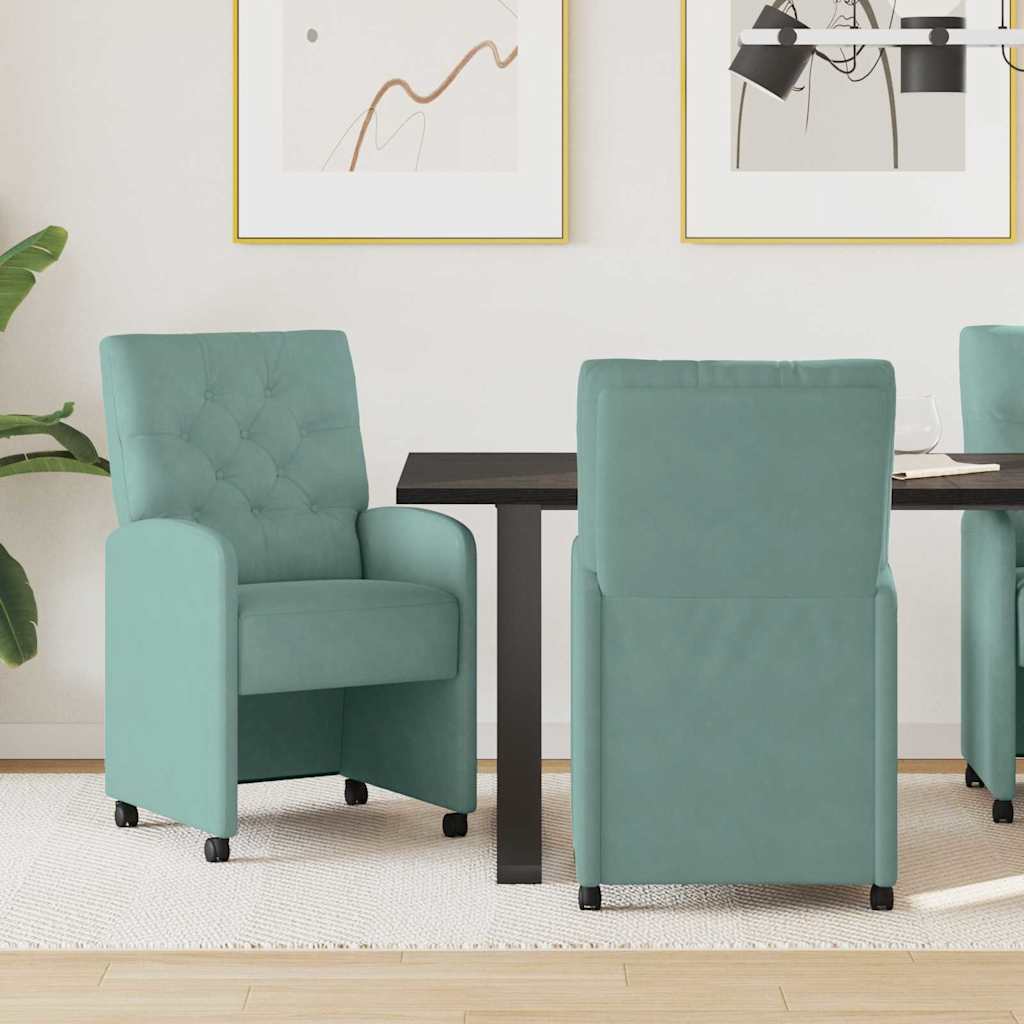 vidaXL Krzesełka jadalne na kółkach 2 pcs morska zieleń Aksamit