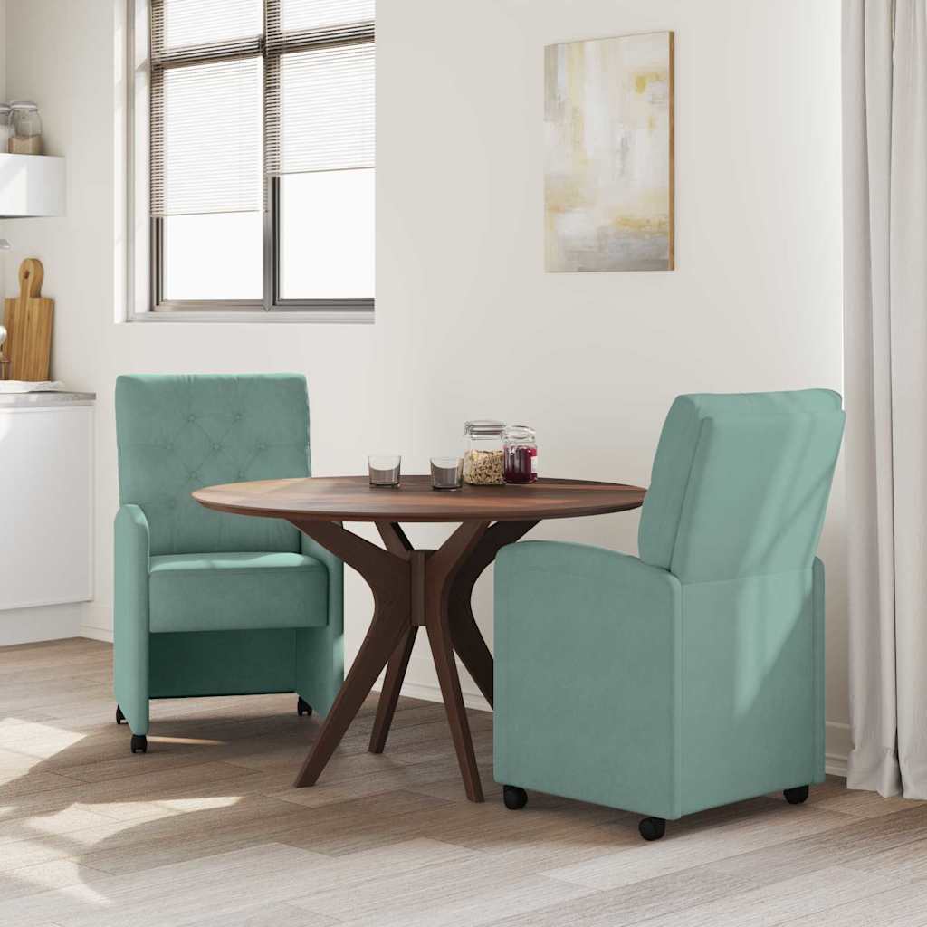 vidaXL Krzesełka jadalne na kółkach 2 pcs morska zieleń Aksamit