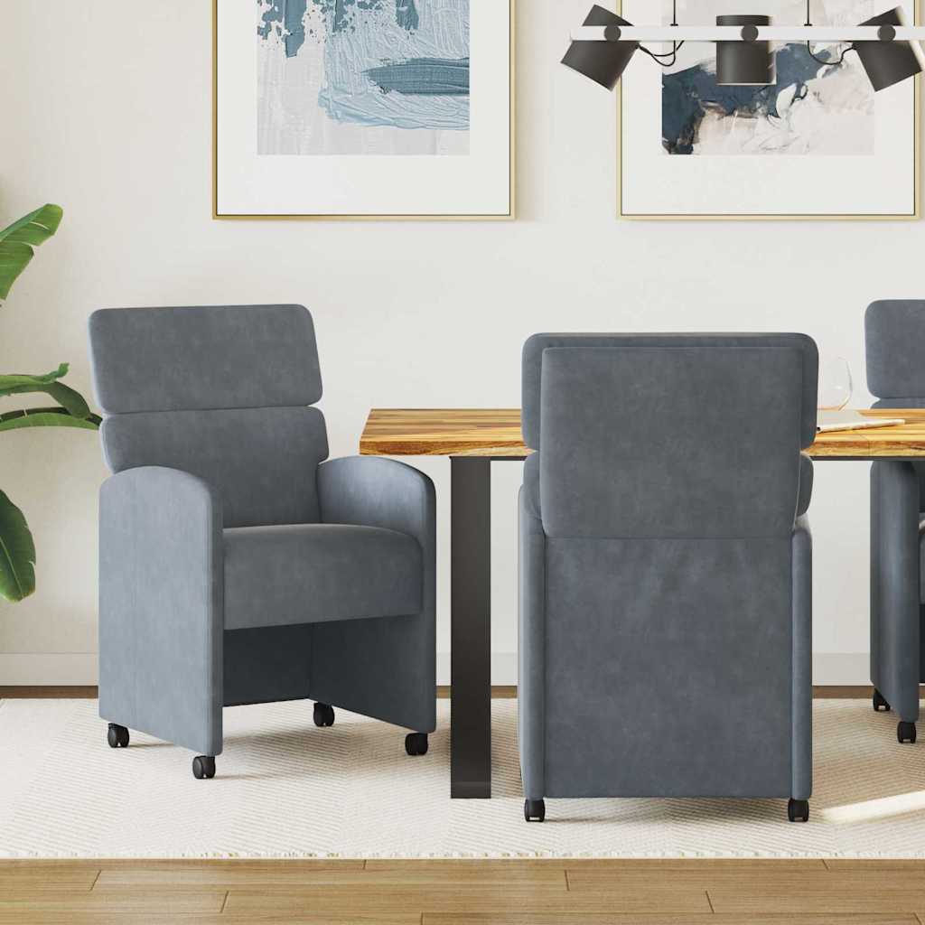 vidaXL Krzesełka jadalne na kółkach 2 pcs ciemno szary 58 x 65 x 98 cm