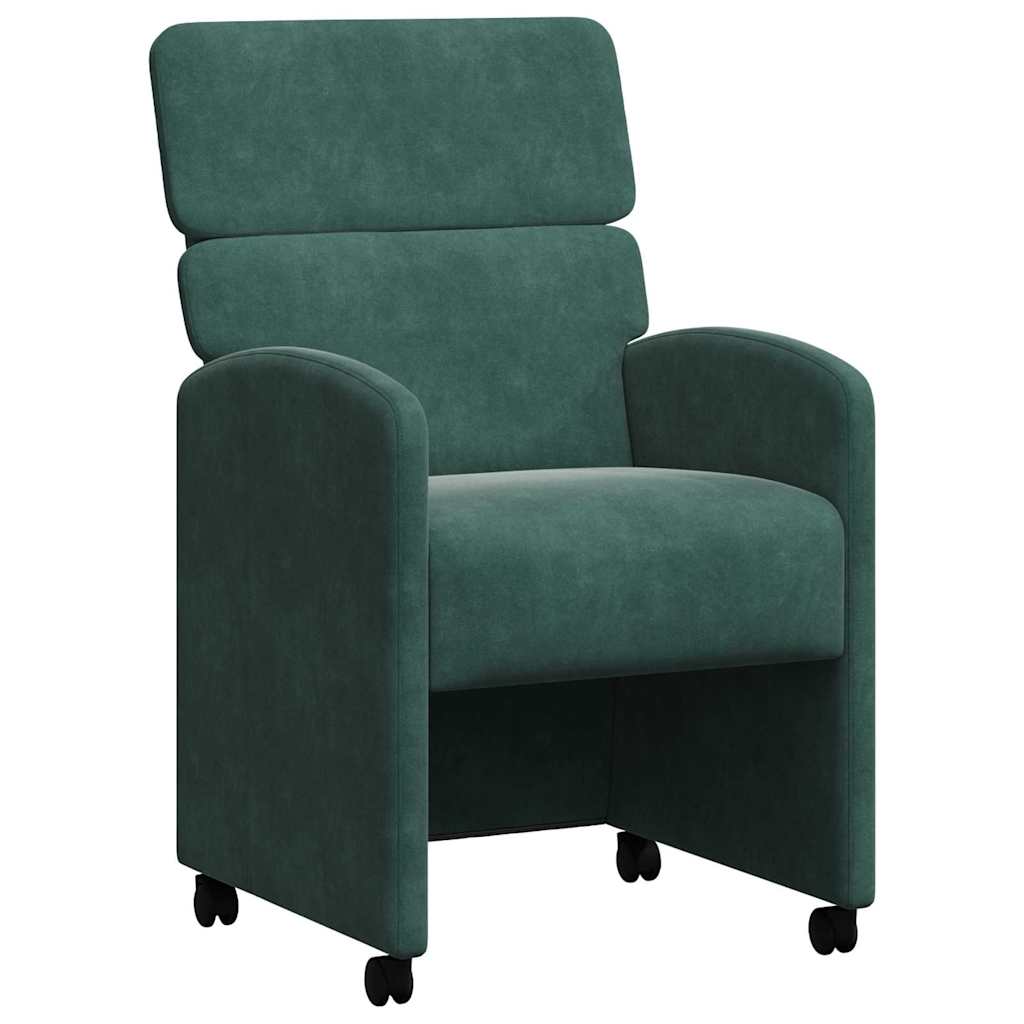 vidaXL Krzesełka jadalne na kółkach 2 pcs Ciemnozielony Aksamit