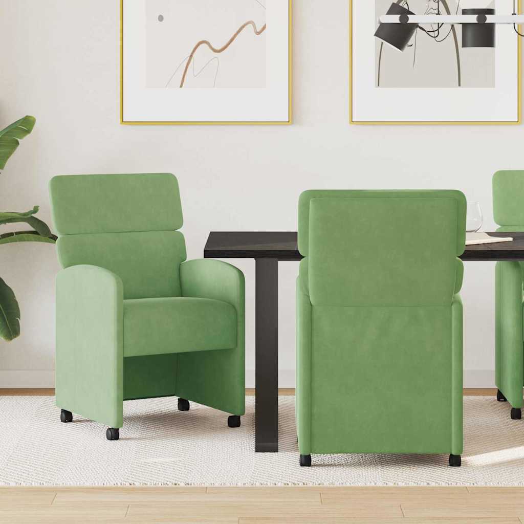 vidaXL Krzesełka jadalne na kółkach 2 pcs jasnozielony 58 x 65 x 98 cm