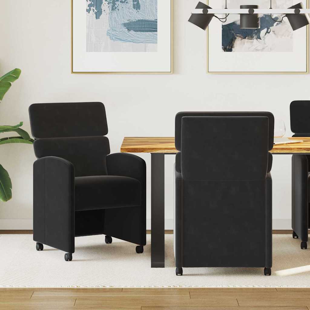 vidaXL Krzesełka jadalne na kółkach 2 pcs Czarny 58 x 65 x 98 cm