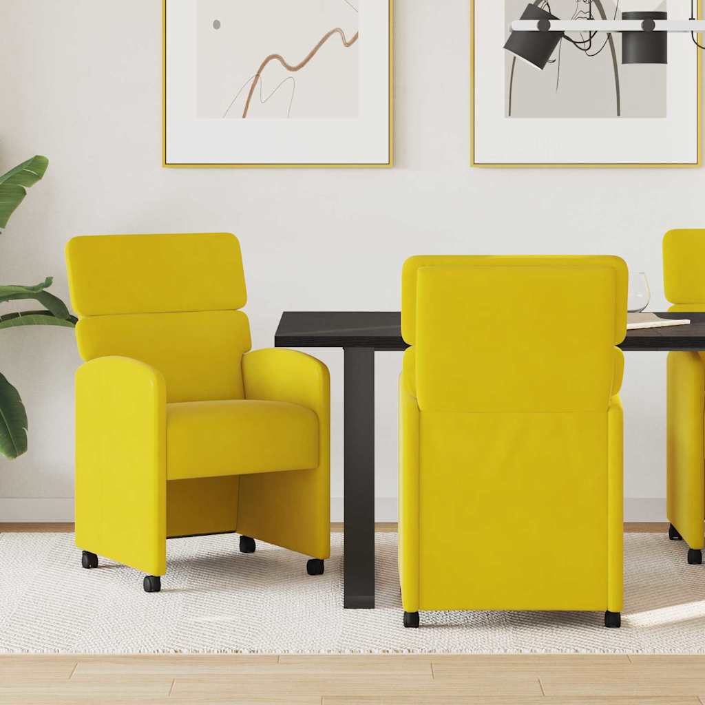 vidaXL Krzesełka jadalne na kółkach 2 pcs Żółty 58 x 65 x 98 cm