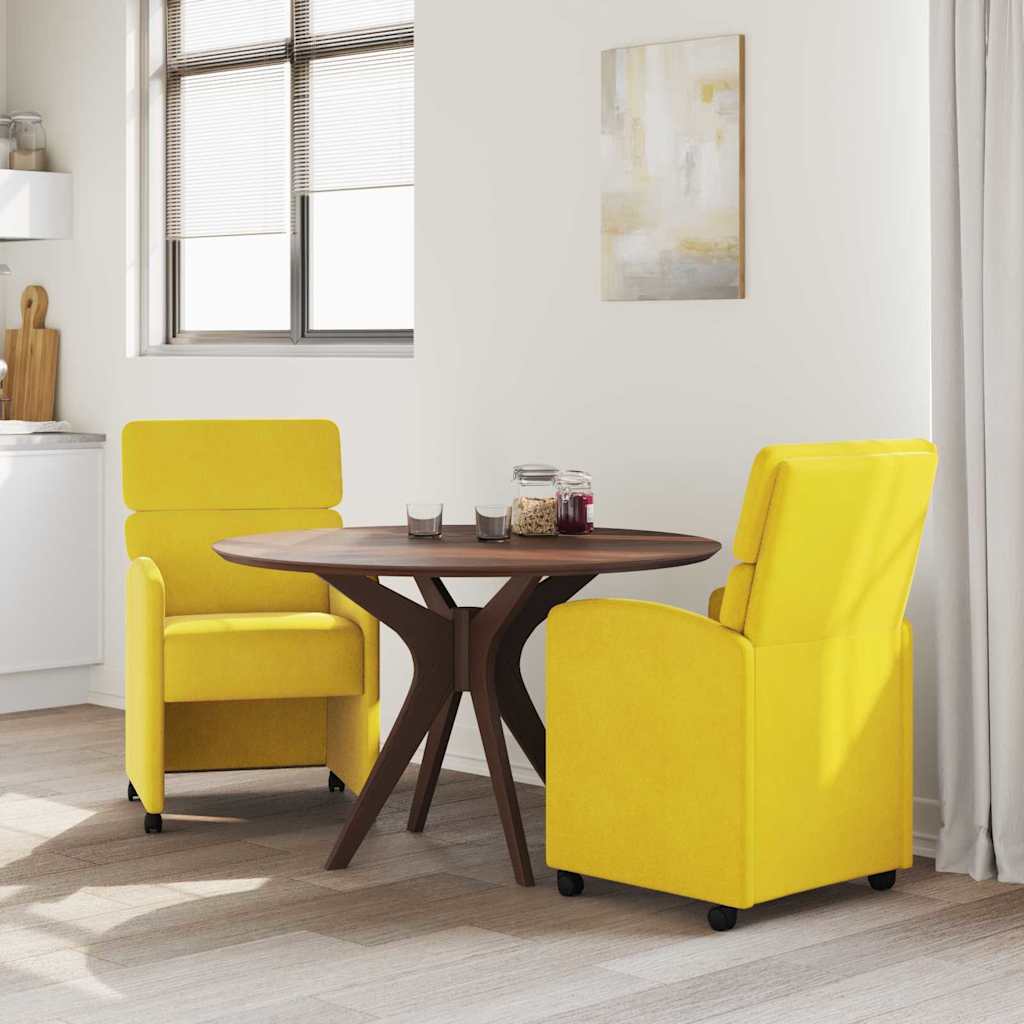 vidaXL Krzesełka jadalne na kółkach 2 pcs Żółty 58 x 65 x 98 cm