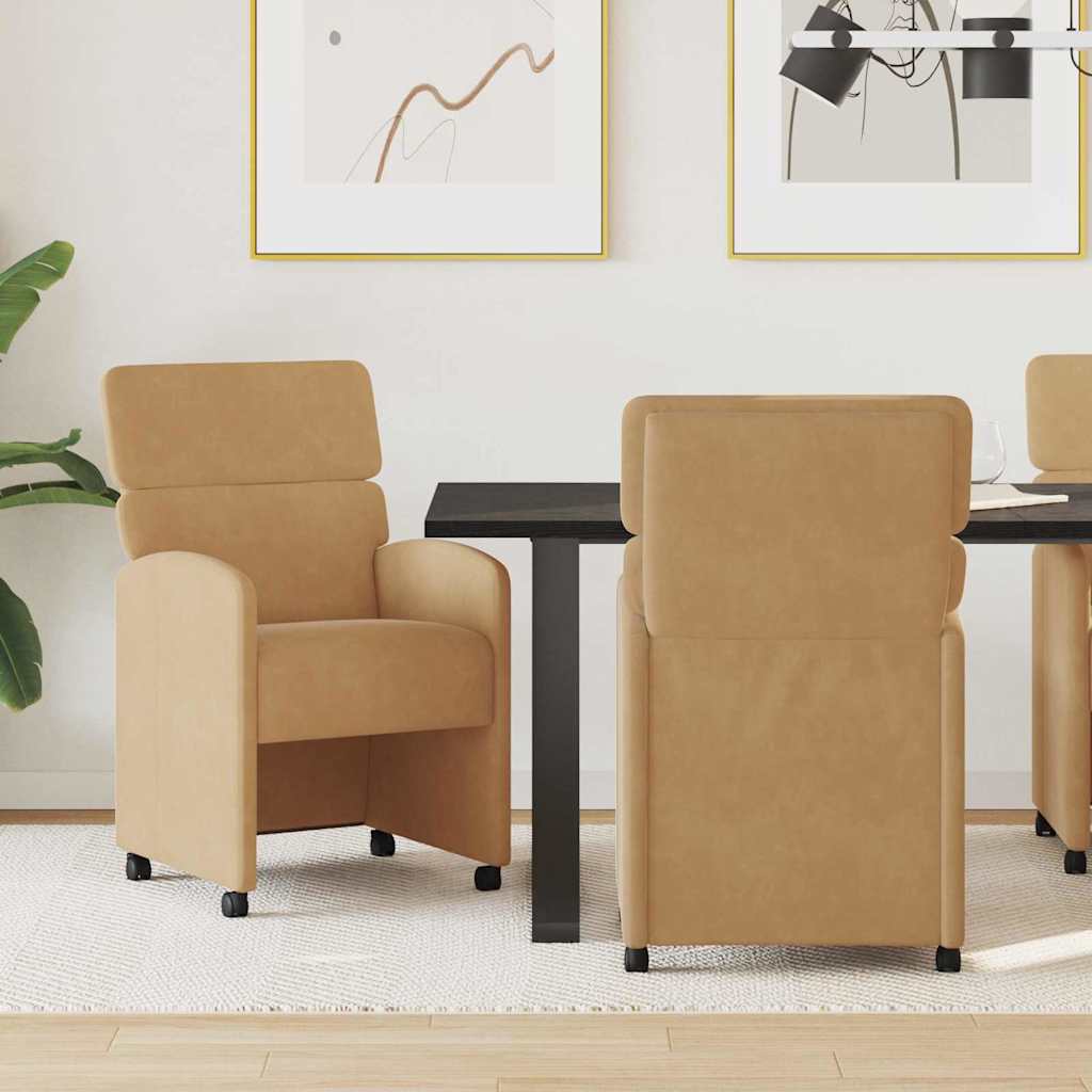 vidaXL Krzesełka jadalne na kółkach 2 pcs Brązowy 58 x 65 x 98 cm