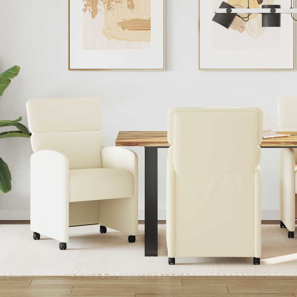 vidaXL Krzesełka jadalne na kółkach 2 pcs Kremowy 58 x 65 x 98 cm