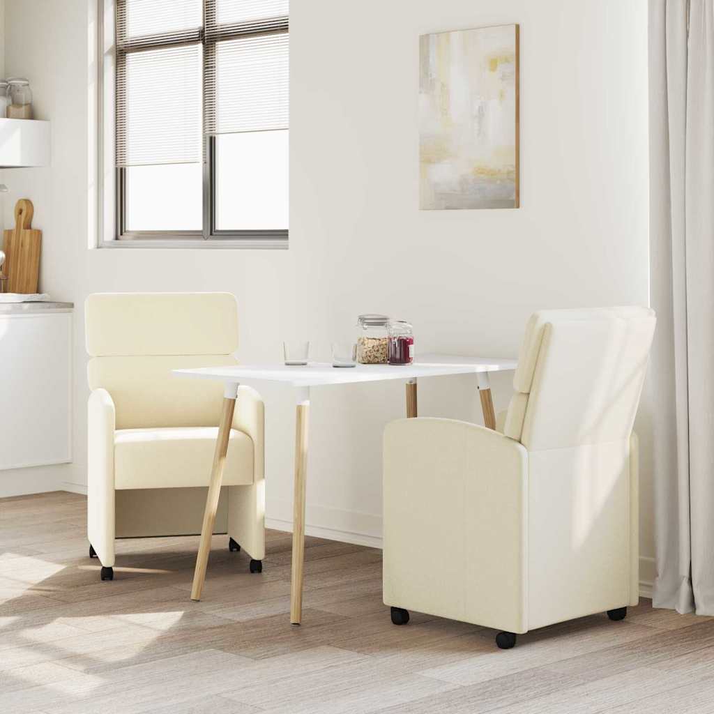 vidaXL Krzesełka jadalne na kółkach 2 pcs Kremowy 58 x 65 x 98 cm