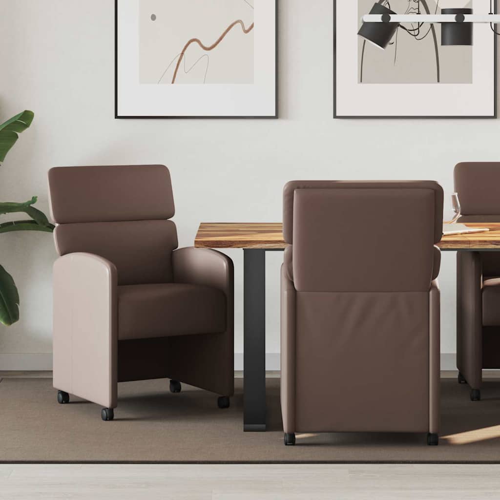 vidaXL Krzesełka jadalne na kółkach 2 pcs Brązowy 58 x 65 x 98 cm